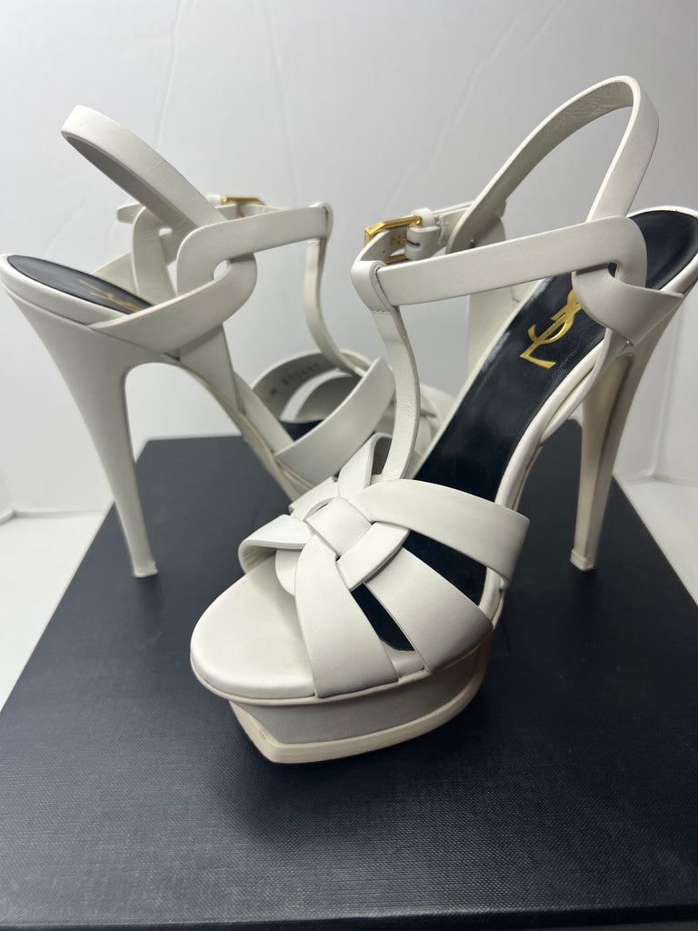 Saint Laurent Ysl Tribute Platform Sandal white sandal heels size