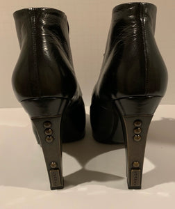 CHANEL lace-up platform black leather booties 37.5