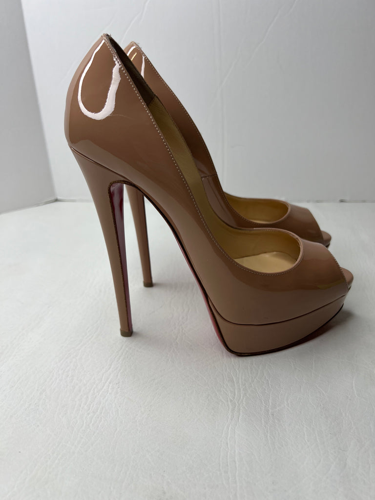 Christian Louboutin Jenny 150mm Peep Toe Nude Patent Platform