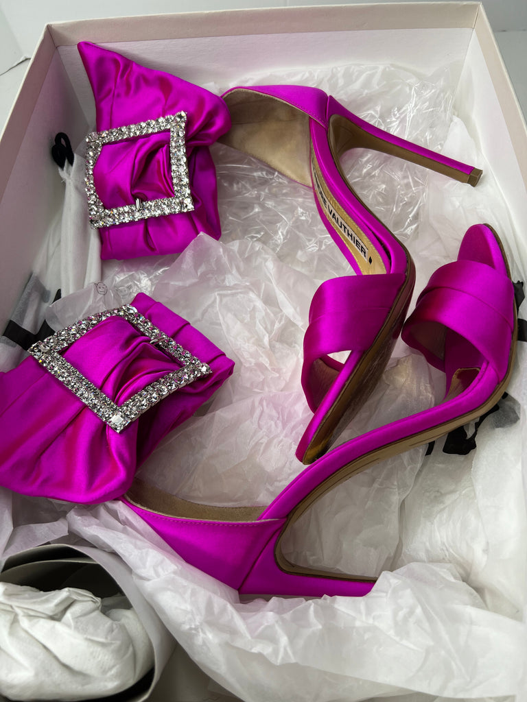 Alexandre Vauthier Yasmin Satin Buckle Fuschia Sandal Heel Dezigner Chic