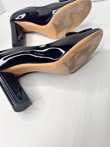 Salvatore Ferragamo Black Patent Leather Pumps Block Heels Size 40/ 10