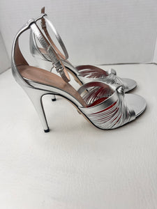 Gucci silver leather ankle strap knot Strappy heels sandals size 38.5/8.5