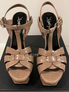 Saint laurent YSL croc embossed leather tributes - brown neutral size 39.5 / 9.5