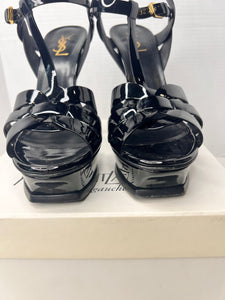 Saint Laurent Ysl Tribute 105mm Black Patent Leather Sandal Platform Heels Size 41 / 11