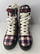 Gucci Tweed Combat Boots SYLVIE Web Blue, Red, and White Size 39 / 9