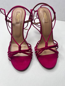 Aquazurra Whisper Sandal 105mm Pink Suede Strappy Sandal tie up Heels size 39 EU / 9 US