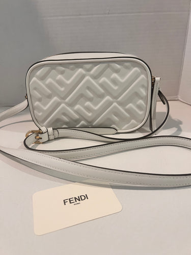 Fendi white Cream Embossed Crossbody leather Bag - NEW