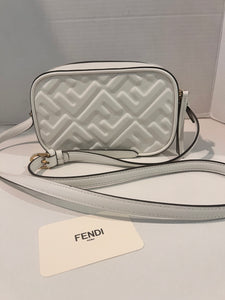 Fendi white Cream Embossed Crossbody leather Bag - NEW