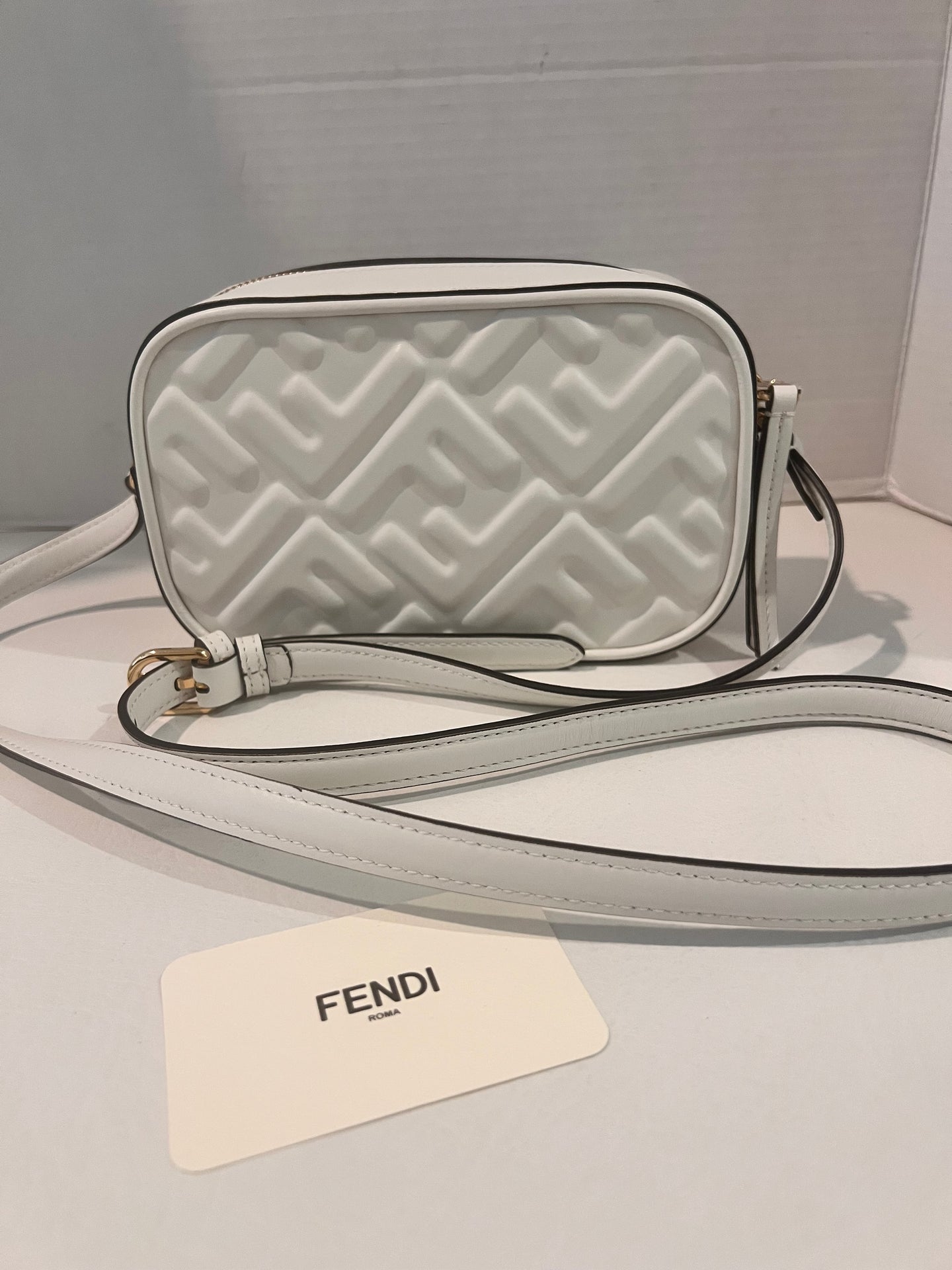 Fendi white Cream Embossed Crossbody leather Bag - NEW
