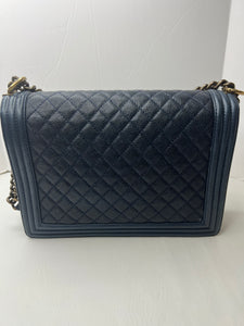 Chanel Boy Flap Bag Maxi Large Quilted Navy Blue Caviar
