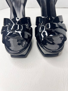 Saint Laurent Ysl Tribute 105mm Black Patent Leather Sandal Platform Heels Size 41 / 11