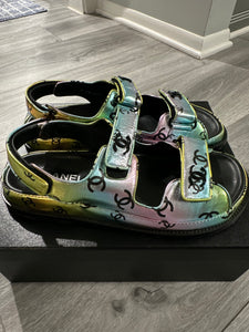 Chanel 23C multicolor rainbow dads sandals size 39.5 / 9.5