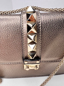 Valentino Garavani Rockstud Glam Lock Shoulder Crossbody Bag metallic bronze