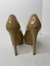 Christian Dior "Miss Dior" Classic Peep Toe Platform Nude Patent Pumps Size 38/8