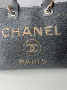 Chanel Deauville Wool Felt Large Tote -Grey/Beige