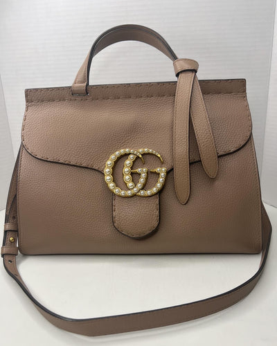 Gucci Marmont Pearl Satchel Crossbody Porcelain Rose Leather
