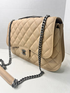 Chanel 16k double flap bag in light beige calfskin leather crossbody- full set