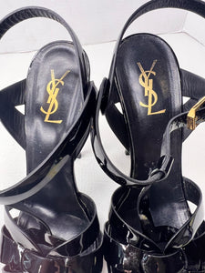 Saint Laurent Ysl Tribute 105mm Black Patent Leather Sandal Platform Heels Size 41 / 11