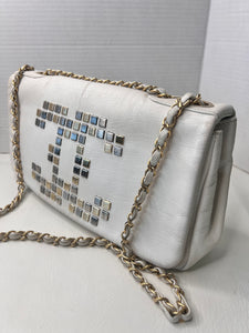 CHANEL Mosaic Large Jumbo large White CC Calfskin Leather Flap shoulder Bag