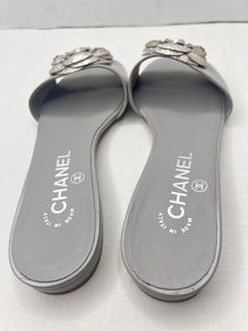 CHANEL 17C Python leather camellia slides sandals size 36.5 / 6.5