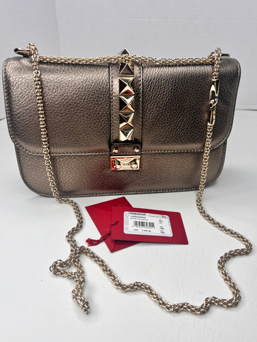 Valentino Garavani Rockstud Glam Lock Shoulder Crossbody Bag metallic bronze