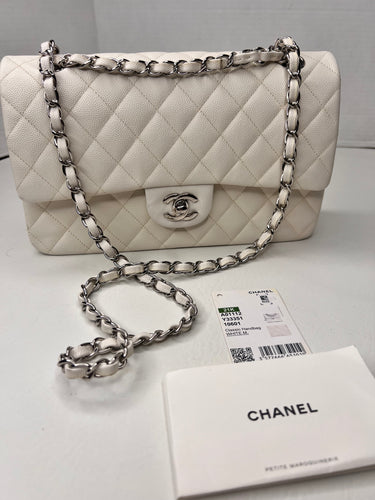 Chanel medium classic double flap White caviar / shw hardware shoulder bag