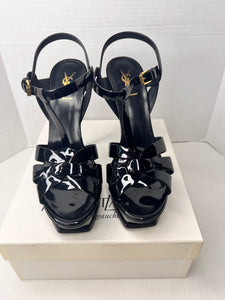 Saint Laurent Ysl Tribute 105mm Black Patent Leather Sandal Platform Heels Size 41 / 11