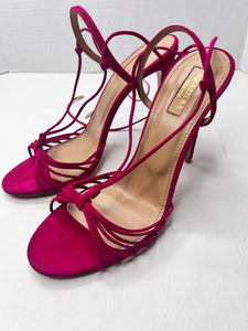 Aquazurra Whisper Sandal 105mm Pink Suede Strappy Sandal tie up Heels size 39 EU / 9 US