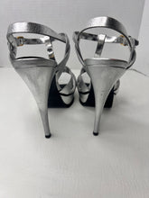 Saint Laurent YSL Tributes Sandal Platform Heel in Silver Metallic Size 39 / 9