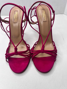 Aquazurra Whisper Sandal 105mm Pink Suede Strappy Sandal tie up Heels size 39 EU / 9 US