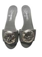 CHANEL 17C Python leather camellia slides sandals size 36.5 / 6.5