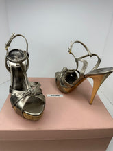 Miu Miu gold pewter cork platform heel sandals size 38.5 / 8.5