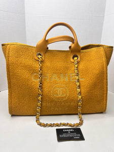 Chanel Deauville Large Gold on Gold tweed tote shoulder bag