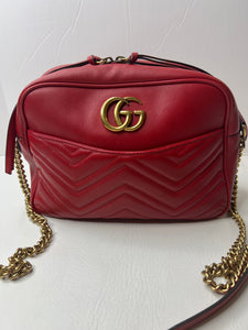 Gucci Marmont Large Red Matelasse Red Leather Camera Bag - Limited Edition