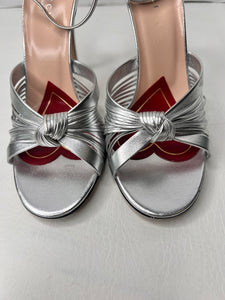 Gucci silver leather ankle strap knot Strappy heels sandals size 38.5/8.5