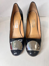 Salvatore Ferragamo Black Patent Leather Pumps Block Heels Size 40/ 10