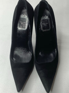 Christian Dior black suede pointed heels pumps size 38 /8