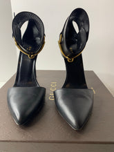 Gucci Lifford Horsebit black leather ankle strap pumps heels size 37.5 /7.5