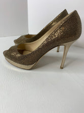 Jimmy Choo Luna Fabric bronze glitter peep toe pumps heels size 38.5 / 8.5