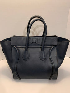 CELINE Mini Luggage Handbag in Drummed Calfskin Leather -Navy Blue