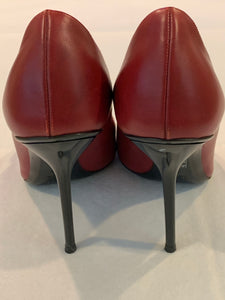 Gucci horsebit red leather peep toe heels 39/9