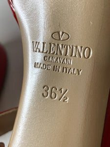 Valentino Garavani red patent bow ankle strap heels