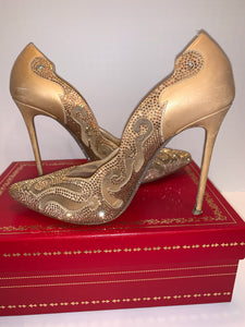 Rene Caovilla Strauss gold satin embellished heels