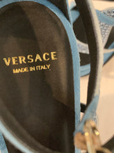 Versace caged embellished suede heels baby blue size 37.5