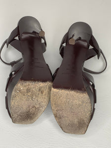 Saint Laurent YSL Tributes Platforms Patent Leather Sandals Amaretto