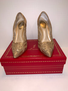 Rene Caovilla Strauss gold satin embellished heels