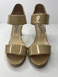 Jimmy Choo nude beige patent strappy heels sandals size 39