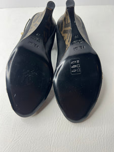 Fendi Zucca coated Mary Jane peep toe wedge sandal heels size 39 / 9