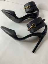Gucci Lifford Horsebit black leather ankle strap pumps heels size 37.5 /7.5