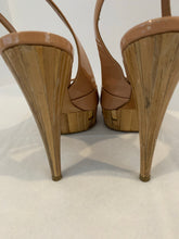 Miu Miu nude patent wooden Bamboo slingback platform heels 38.5/8.5